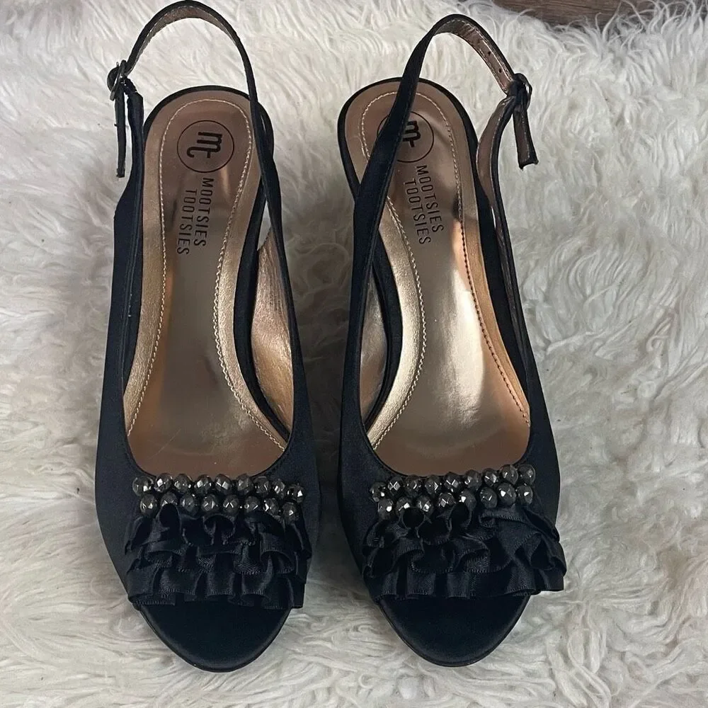 MOOTSIES TOOTSIES Women’s Mogiver Black Dressy Heels Sz 6/12M Prom Wedding Guest